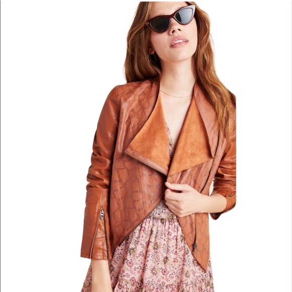 Anthropologie [BLANKNYC] Sharona Brown Snakeskin Print Faux Leather Jacket | XS - Picture 2 of 8